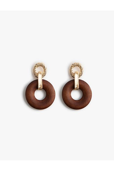 Koton Wooden Earrings Geometric