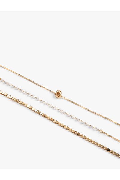 Koton Steel Necklace - Layered and Chain Pearl Detail
