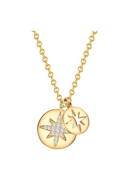 Lulu & Jane Modeschmuckhalskette Kette Mit Anhänger Gelbgold Zirkonia Weiß