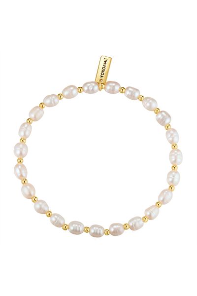 YOKOAMİİ Perlenarmband Armband gelbgold Süßwasser-Zuchtperle weiß