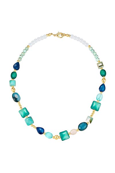Lulu & Jane Modeschmuckhalskette Kette Gelbgold Türkis Kristall