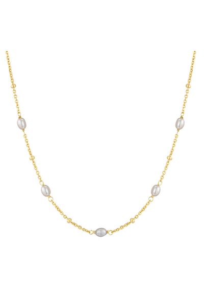 Glanzstücke München Silberhalskette Kette Sterling Silber gelbgold Süßwasser-Zuchtperle grau