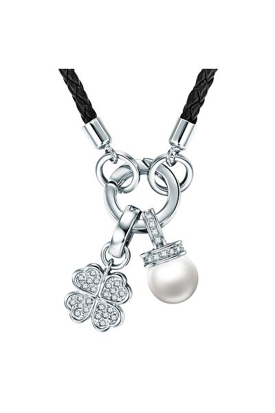 Lulu & Jane Kette mit Kristallen von Swarovski® Kette schwarz Perle (synth.) weiß verziert mit Kristallen von Sw