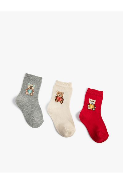 Koton Socks 3 Pack Teddy Bear Printed Cotton Blend