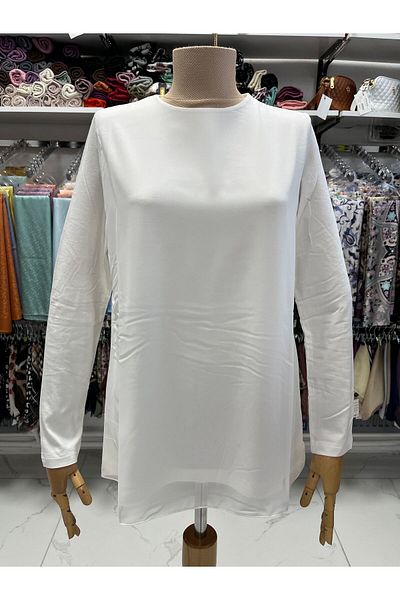 Zeynep Butik Efraze Chiffon Combed Cotton Tunic - Long Sleeve, 71 cm 4433 1632