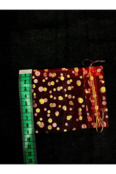 yörük tuhafiye Kırmızı Organze Tül Kese ,100 Parça, (9 X 12 CM) Kına Çerez Nişan Hediye Kesesi, Gold Puanlı