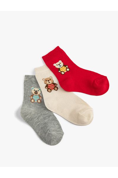 Koton Socks 3 Pack Teddy Bear Printed Cotton Blend