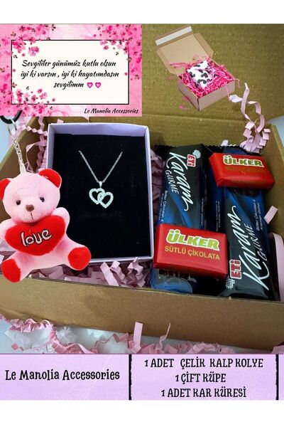 Le Manolia Accessories çelik ÇİFT KALP  kolye ,AYICIK VE ÇİKOLATALI kombin he...