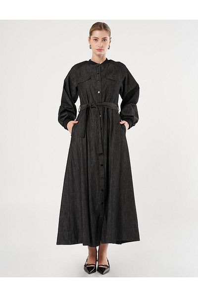 Kayra Rochie din denim neagra - Buzunar cu clapeta