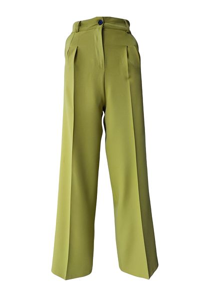 modayiğit Pistachio Green Pocket Pleated Wide Leg High Waist Women's Palazzo Pants