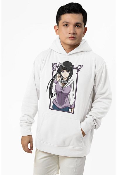 Fuddy Moda Hanorac cu glugă cu imprimeu Hinata Hyuga unisex, hanorac supradimensionat cu tematică Naruto Anime
