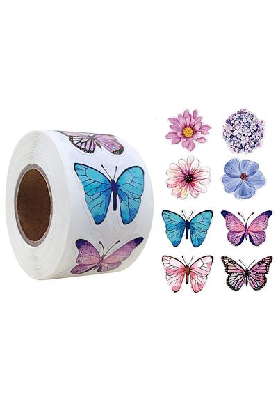 Choice W205 500pcs/roll Vivid Butterfly Flowers Stickers 2.5cm/1.0inch Diy Decals Decor Use To Adorn Gifts