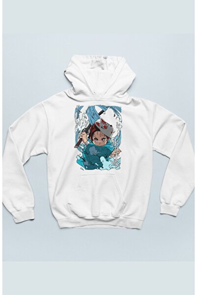 Fuddy Moda Demon Slayer Unisex Oversize Світшот з капюшоном - Tanjiro Buz Nefesi з принтом, худі з аніме-тематикою