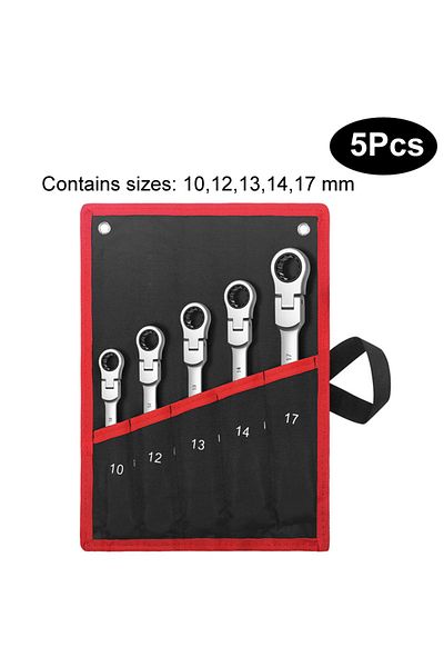 Venmess 5pcs Flex Head Ratcheting Wrench Set,combination Ended Spanner Kits, Chrome Vanadium Steel Hand Tool