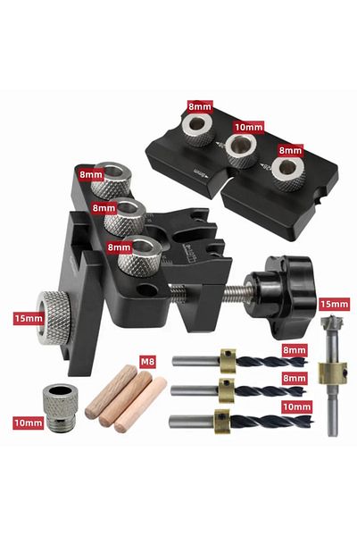 Wnew Deluxe Package Auxiliary Tool Round Wooden Rod Or Universal 3 In 1 Adjustable Doweling Jig W/ Drill