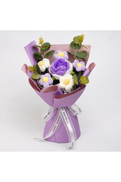 Choice Purple Knitted Flower Finished Home Decoration Crochet Flower Bouquet For Teacher’ Day Birthday Anni