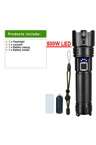 HEDELI 500w Pack-d Most Powerful Led Flashlight Rechargeable Torch Lighting 1500m Tactical Lantern Ultra Po