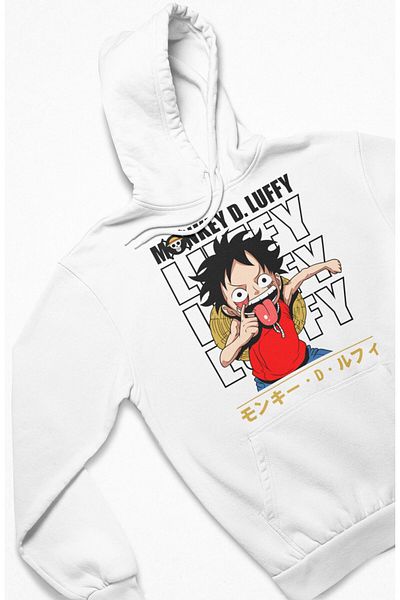 Fuddy Moda Hanorac cu glugă unisex One Piece - Hanorac supradimensionat cu imprimeu anime cu scris Monkey D Luffy