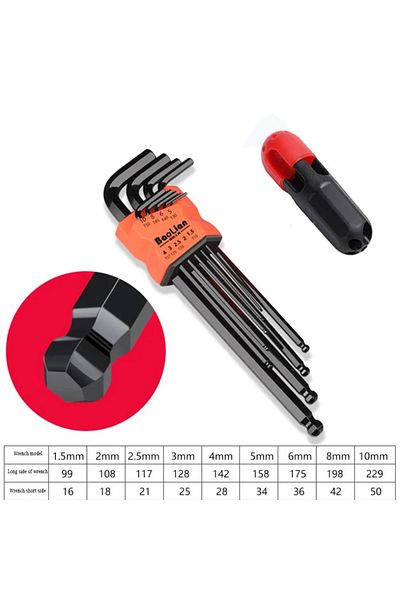Choice Ball Head Long 9pcs Hex Wrench Set Allen Wrench Tool Square Wrench Torx Inner Hexagonal Long Ball En