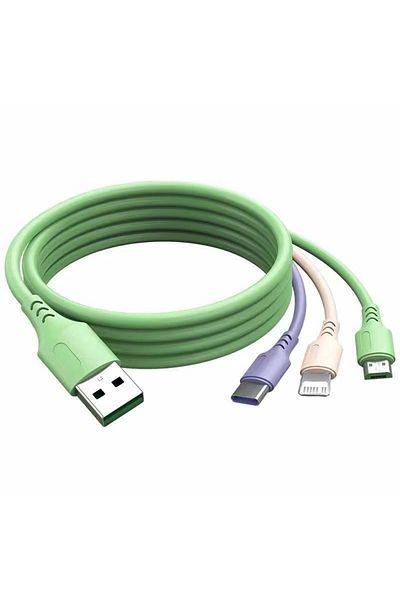 Choice Green 1.2m 3 In 1 Fast Charging Cable For Iphone15 14 13 12 11 X Pro Max Micro Usb Type-c Phone Cha