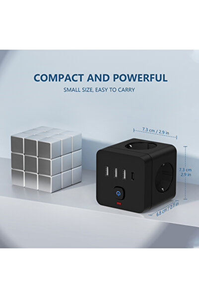 Choice قابس الاتحاد الأوروبي الأبيض، شريط طاقة الاتحاد الأوروبي 7 في 1، شريط طاقة واقي من زيادة التيار الكهربائي، 3 منافذ تيار متردد، 3 منافذ USB، 1 منفذ Type-C، سطح مكتب