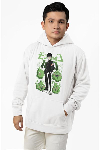 Fuddy Moda Hanorac cu glugă cu imprimeu Shigeo Kageyama unisex, hanorac supradimensionat cu tematică Mob Psycho Anime