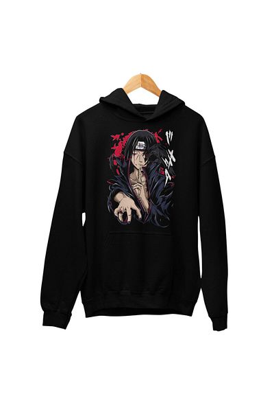 Fuddy Moda Unisex Itachi Uchiha Printed Hooded Sweatshirt, Oversize Naruto Anime Themed Hoodie