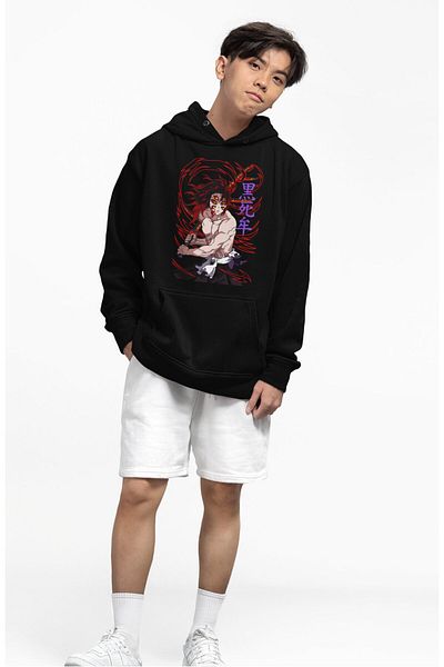 Fuddy Moda Φούτερ με κουκούλα Unisex Demon Slayer Character με κουκούλα, Oversize Kokushibo Anime με κουκούλα