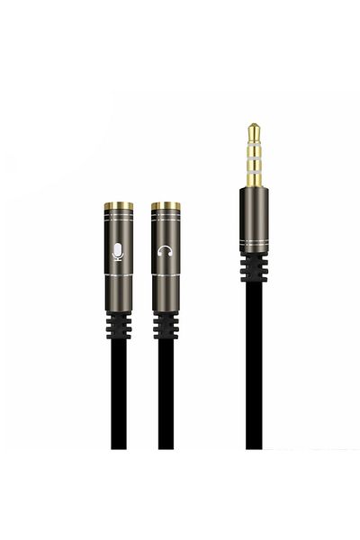 STONEGO Black 2 In 1 3.5mm Stereo Audio Headphone Jack Male To Female Headset Earphone Mic Y Splitter Cable