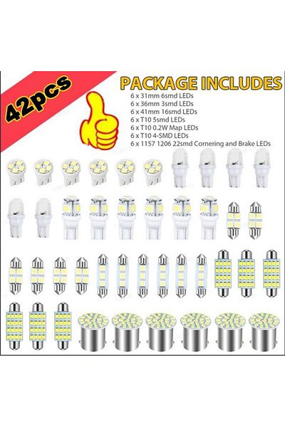 Choice 42 قطعة من مصابيح LED الداخلية للسيارة T10 6000K SMD LED بديلة للوحة الترخيص/ضوء القراءة