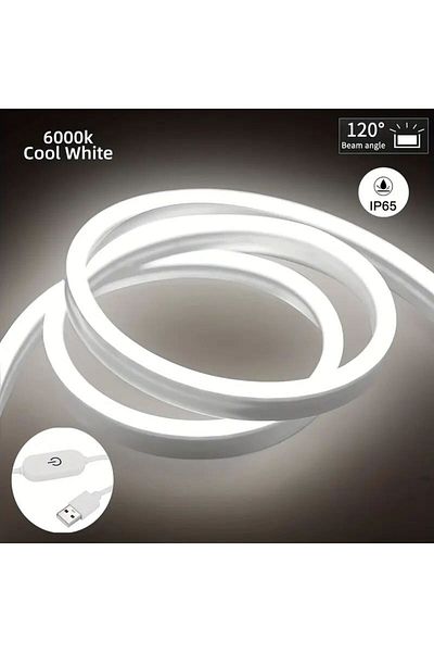 saimili 2m Cool White Touch Sensor Led Neon Sign Light Strip 5v Usb Dimmable Waterproof Neon Lamp Flexible T