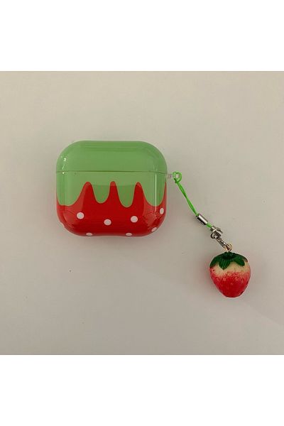 Choice For Airpods 4 Red Cute Lovely White Polka Point Red Strawberry Glossy Shockproof Protective Cover Ca