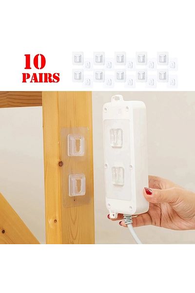 Choice 5 أزواج من 10 قطع من مشابك تنظيم الكابلات ذات اللصق المزدوج وخطافات الحائط ذات الشفط الشفاف القوي
