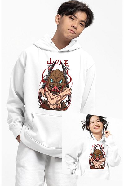 Fuddy Moda Demon Slayer Inosuke Printed Unisex Oversize Hooded Hoodie
