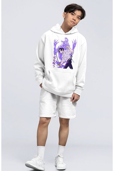 Fuddy Moda Hanorac cu glugă imprimat Yuta Okkotsu unisex, hanorac supradimensionat cu temă anime Jujutsu Kaisen
