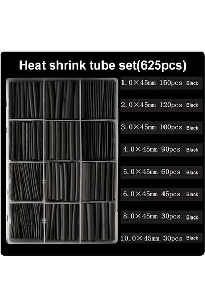 Choice 625pcs/lot Thermoresistant Tube Shrink Wrapping 2:1 Black Heat Shrink Sleeving Set Wire Cable Pol...