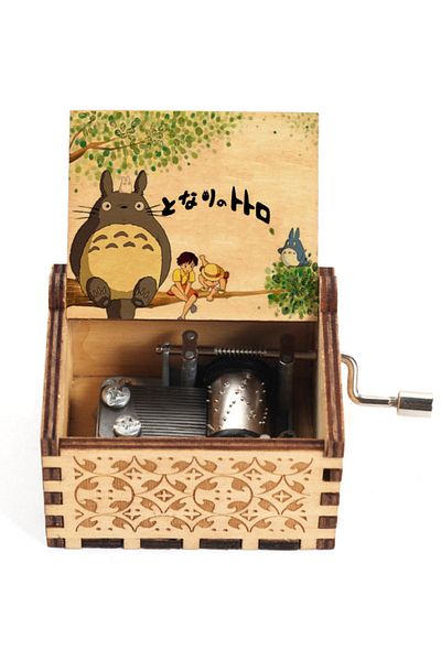 Choice Light Grey Wooden Painted Music Box, Totoro Music Gift, Ornament, Light Luxury Wooden Hand Cranked M
