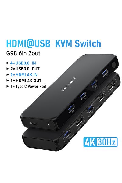 lemorele محول USB وHDMI ومفتاح USB KVM ومحول USB 3.0 2 مدخل و4 مخرج ومفتاح USB KVM