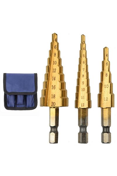 Choice 3pc Blue Cloth Bag 3-12/4-12/4-20mm Small Three Piece Set Hexagonal Handle Titanium Plated Ladder Dr