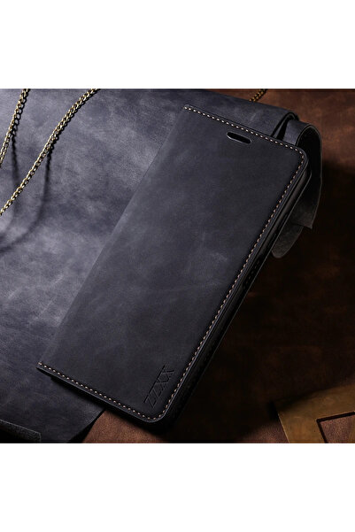 Choice جراب جلدي أسود قابل للطي مغناطيسيًا مع فتحة للبطاقات، متوافق مع هواتف ...