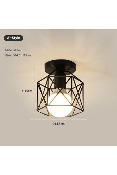 Choice A No Bulb Vintage E27 Ceiling Lights Ceiling Lamps For Corridor Foyer Aisle Black Metal Indoor Cage