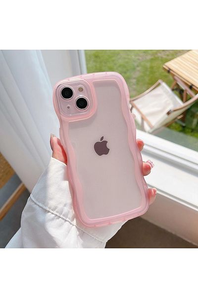 BSN iPhone 12 Pink For iPhone 15 14 13 12 11 Pro Max Mini XS SE 7 8 Plus Case Cute Transparent Curly Wav