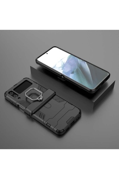 Choice جراب خلفي مقاوم للصدمات لهاتف Galaxy Z Flip 4 مع حلقة باللون الأسود لهاتف Samsung Z Flip 4