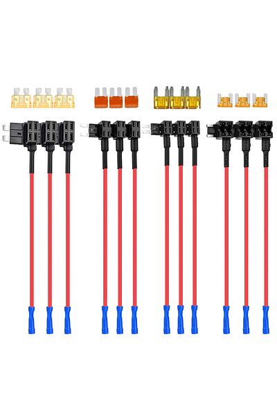 Choice 12 Pair 12pcs 4 Types Of 12v Additional Circuit Adapters And Fuse Set- Tap Car Fuse Holder With Micr