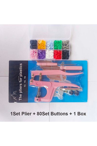 QIMONTON T5 Pink Plier 80 Mix B U Shape Fastener Snap Pliers Buttons Kit T5 Plastic Resin Snap Button Press S