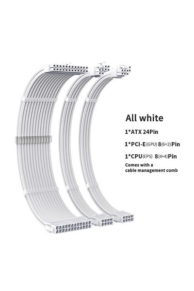 Choice 30cm Pure White Teucer Psu Extension Cable Motherboard Atx 24pin Gpu Pci-e 6 2pin 8pin Cpu Eps 4 4pi
