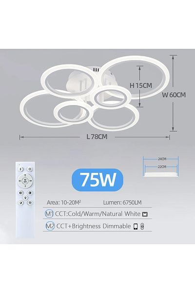 IRALAN 6 Lights Modern Led Chandelier Home Lighting Ring Ceiling Mount Chandelier Living Room Bedroom Light