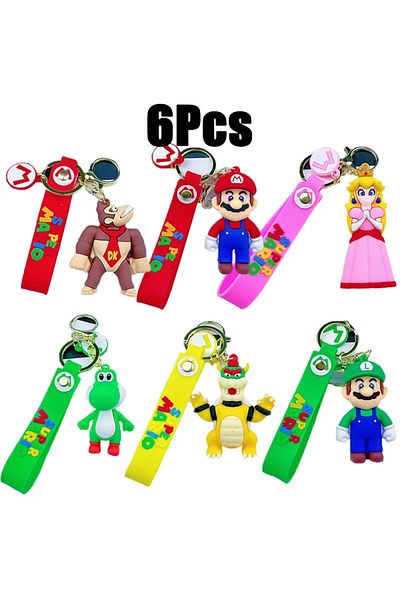Choice Set 24Pcs Super Mario Bros Keychain Action Figure Pendant Cute Cartoon Character Toy Doll Model D...