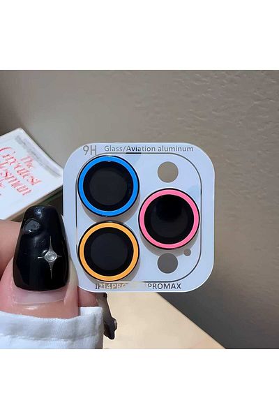 Choice Tempered glass 15 or 15Plus(2pcs yellow blue pink Luminous Ceramic Camera Protector Film For iPhone
