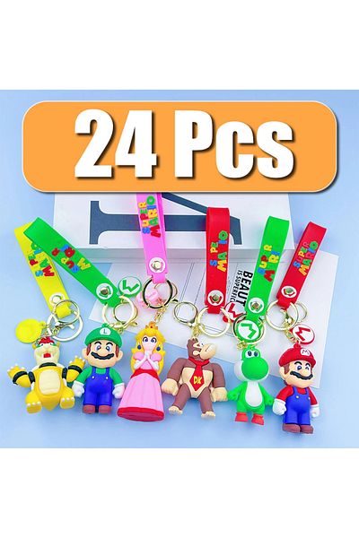 Choice Set 24Pcs Super Mario Bros Keychain Action Figure Pendant Cute Cartoon Character Toy Doll Model D...